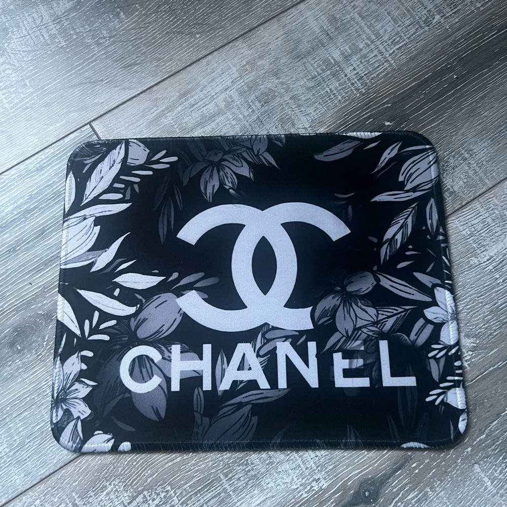 Chanel Black and White Floral Mouse Pad